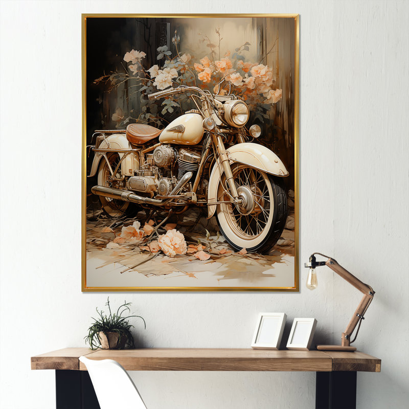 Mélodie rétro de motocyclettes, Cadre flottant doré, H 20 po x l 12 po x P 1 po