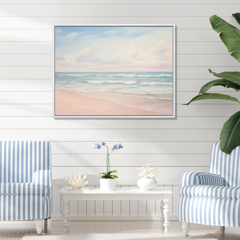 «Ocean Tranquility Tender Pink Pastel Sunrise - Coastal Beach», reproduction d'art sur toile, H 12 po x l 20 po, Blanc