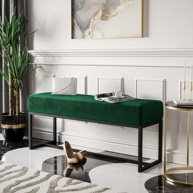 Leechburg Upholstered Bench - DISCONTINUED, 44cm H x 80cm W x 30cm D, 100 % Polyester Green, Black