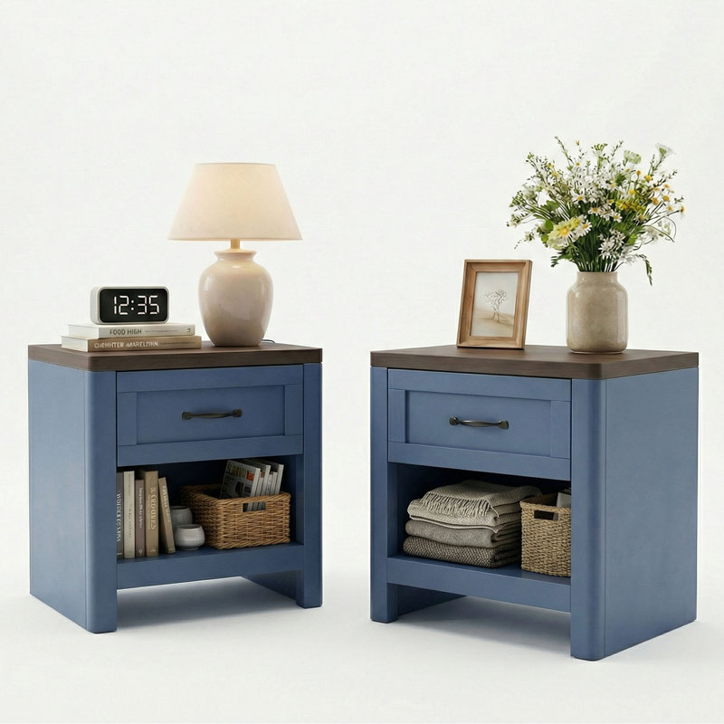 Rustic 2-Piece Nightstand Set with Single Drawer, 1-Drawer