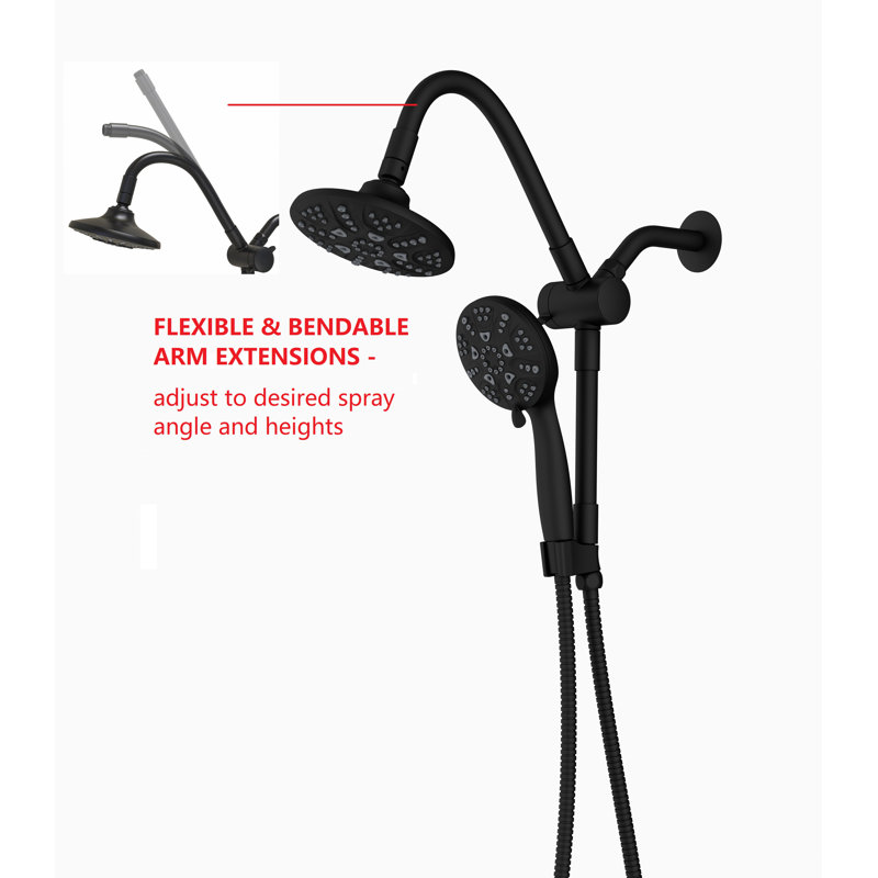 Pomme de douche à double fonction 6 pouces avec 2 barres flexibles, Bronze huilé