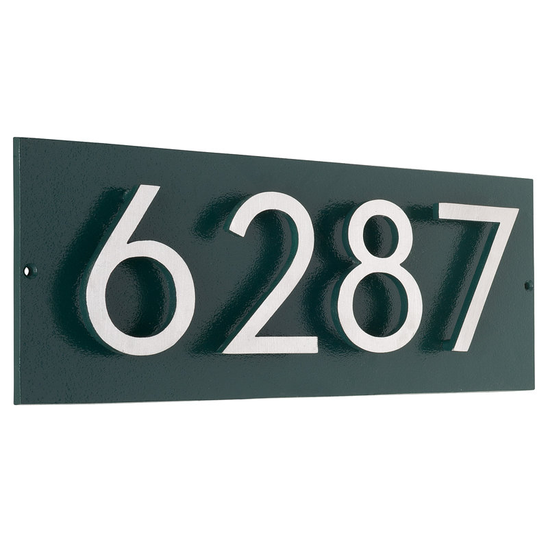 Plaque d'adresse horizontale flottante 4 po (4 chiffres), Vert forêt, Nickel satiné deux tons