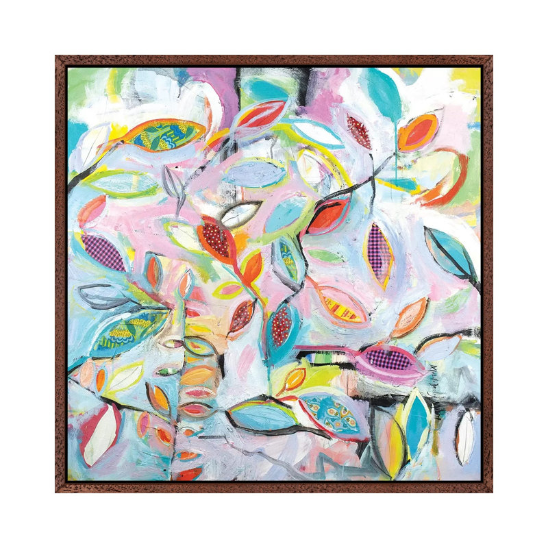 Checkered Leaves 1 Piece Painting on Canvas, 66.04cm H x 66.04cm W x 3.81cm D, Classic Brown Wood Framed