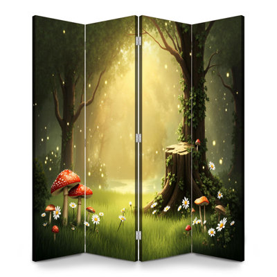 Cloison pliante 4 panneaux paravent Royal Fairy Tale Forest Wonderland Green Trees Wildflowers Daisy