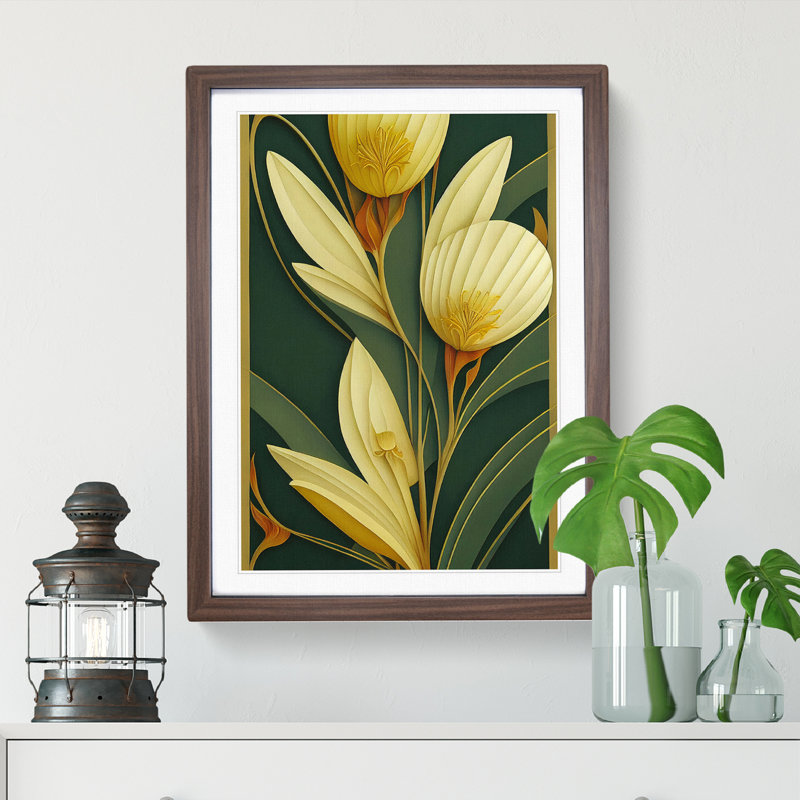 Classical Flower No.1 - Single Picture Frame Print, 64cm H x 46cm W x 2cm D, Walnut