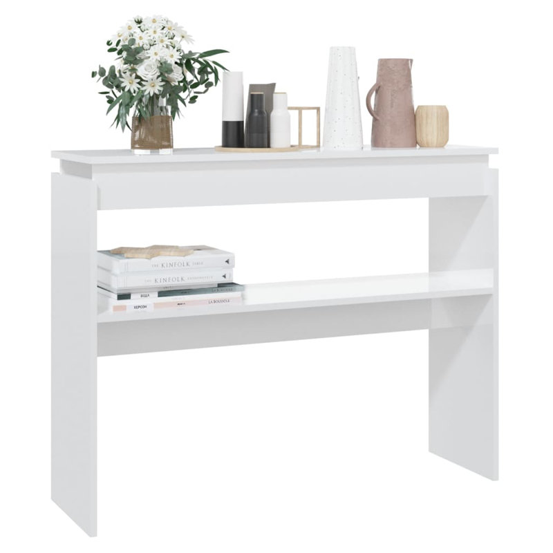 Console avec rangement compact en bois d'ingénierie, Blanc très luisant, H 31,5 po x l 40,2 po x P 11,8 po