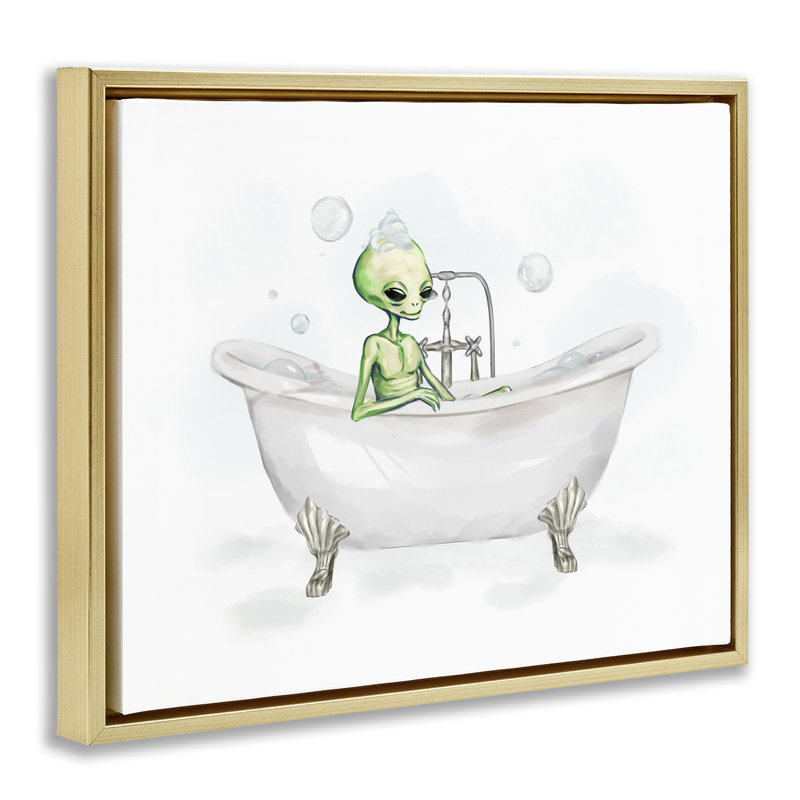 «Alien Bubble Bath», art mural encadré flottant gris par Ziwei Li, H 25 po x l 31 po, Cadre flottant métallique doré