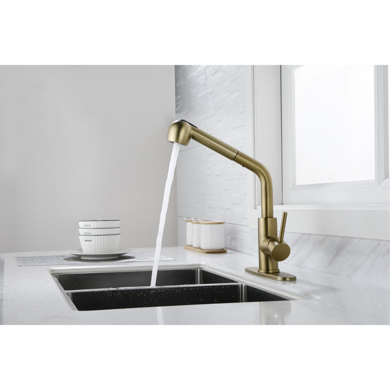 Single Handle Kitchen Faucet In Gold - Corrosion Finish For Longevity And Stainless Steel With Dual Spray Superior To Dirty From Sticking