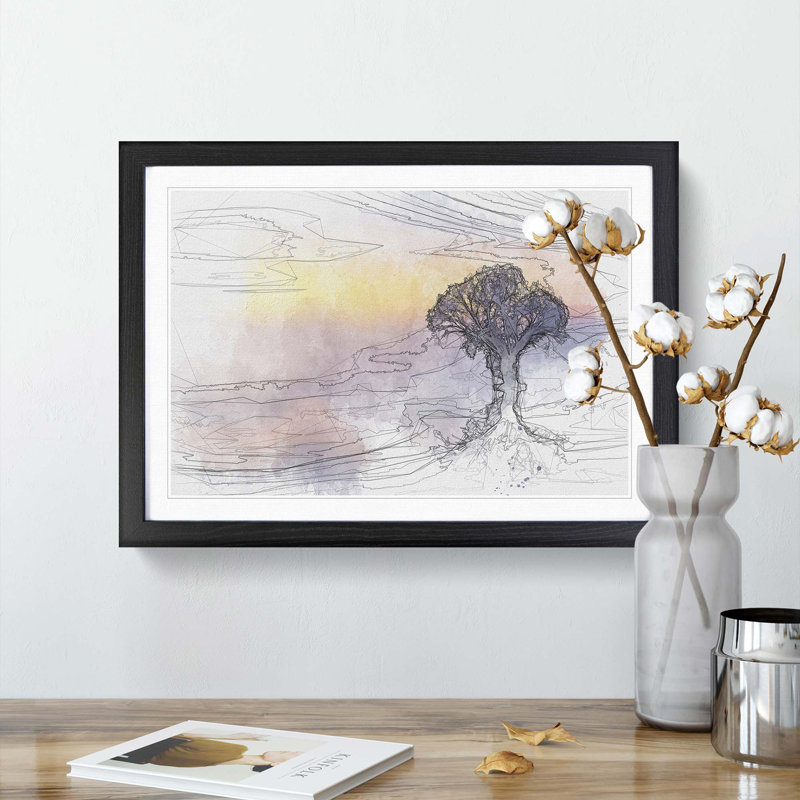 Tree Reflecting upon the Lake in Abstract - Framed Print, Black, 35cm H x 50cm W x 2cm D