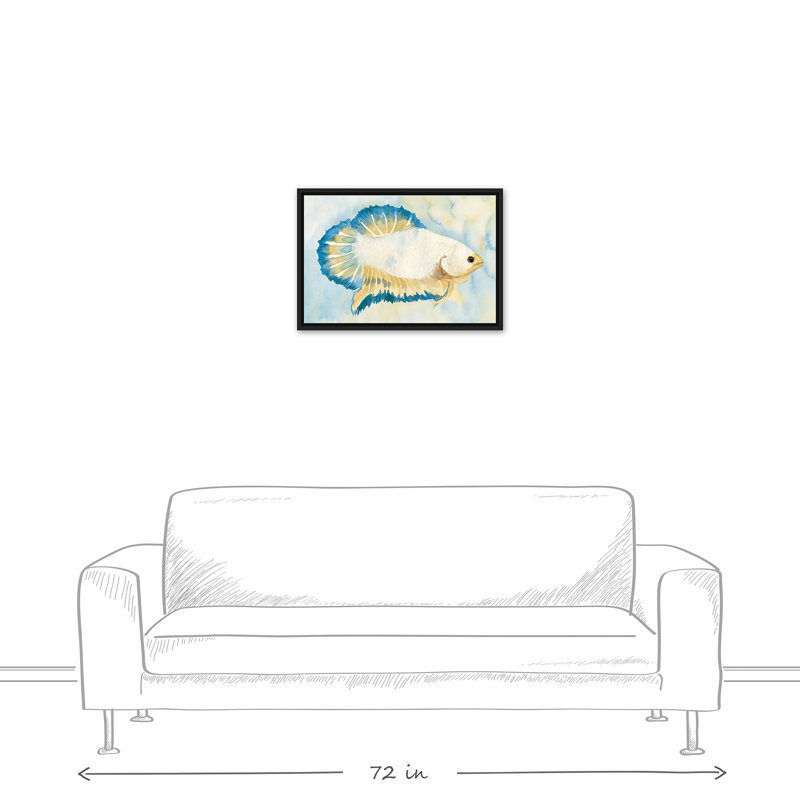 " White And Blue Fish ", 17.75" H x 25.75" W x 1.75" D, Black Floater Frame
