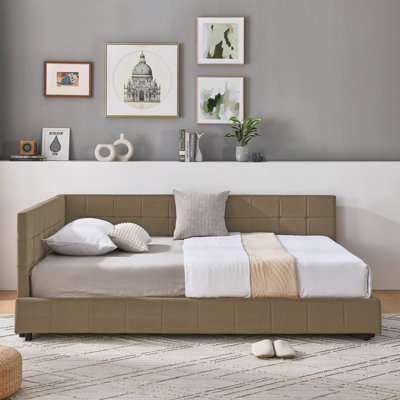 Velvet Upholstered Tufted Bed Frame | Sofa Bed with Plush Backrest & Armrests | Comfortable Multi-Functional Bed for Bedroom, Living Room & Small Apartments