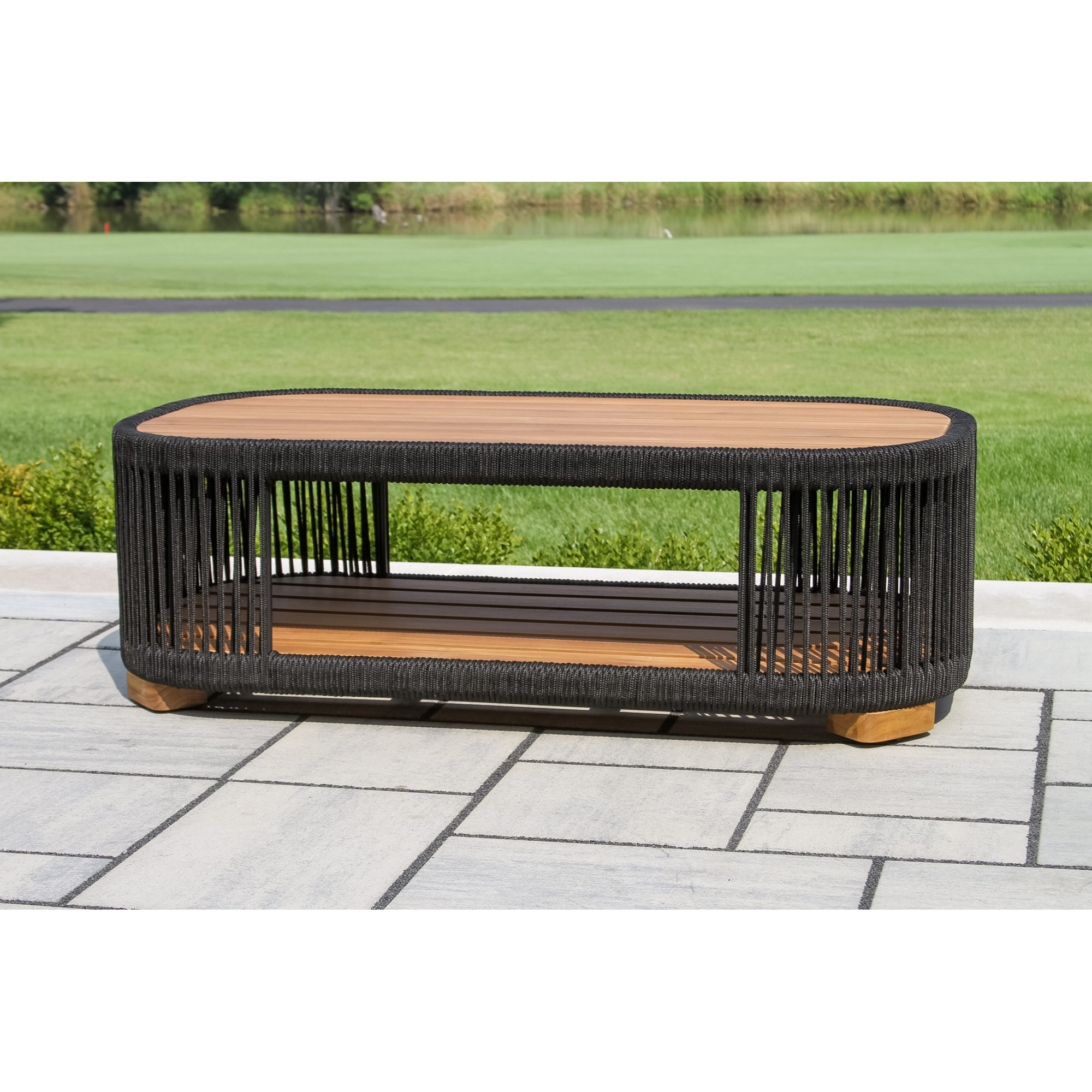 Aniston 47'' Teak Outdoor Coffee Table, Black