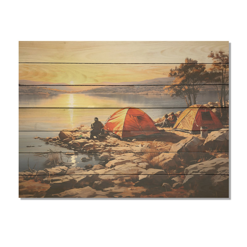 «Camping By The Lake Haven I» - Impression de camping sur bois, H 30 po x l 40 po x P 0,78 po