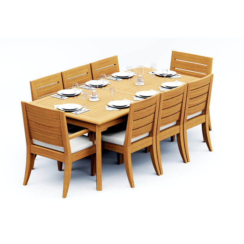 Ensemble de salle à manger 9 pièces en bois de teck de qualité A: table rectangulaire de 83 po et 8 chaises Atnas (2 et 6 chaises sans accoudoirs) # 11AT1802