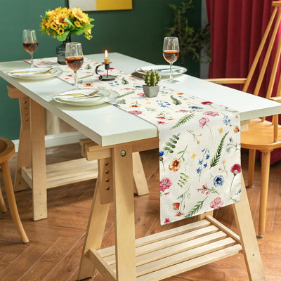 Chemin de table Floral Leaves - Lin multicolore aquarelle