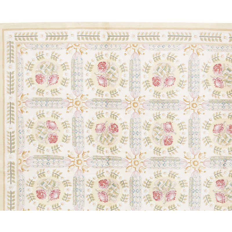 Hand-Knotted High-Quality Ivory and Gold Area Rug