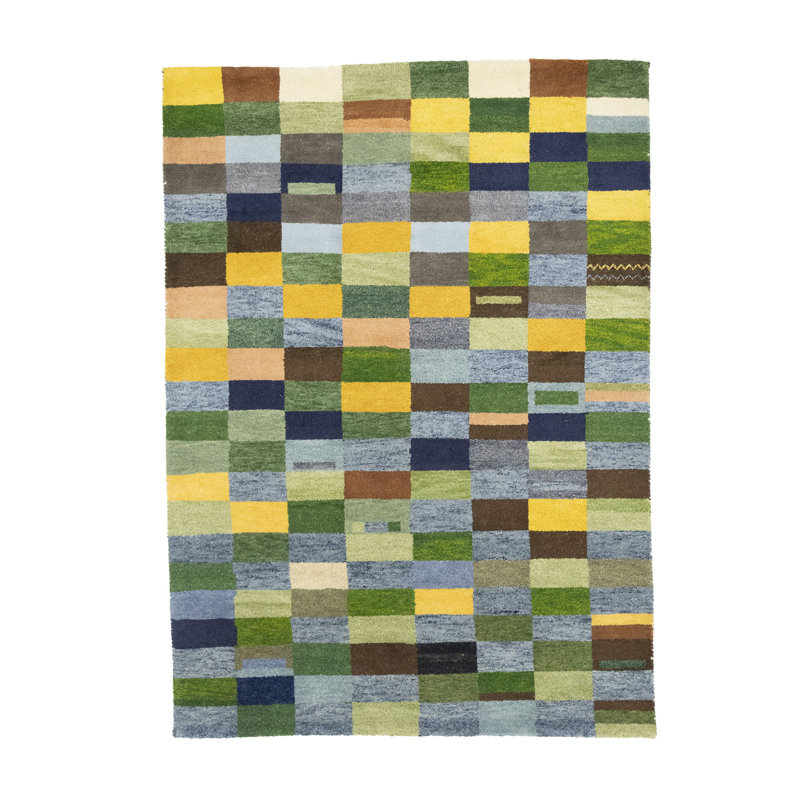 Tapis multicolore à carreaux indo-gabbeh tribal 6 x 8