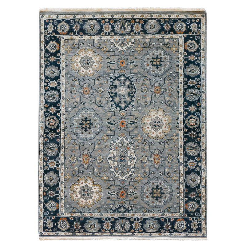 Gray and Blue Hand-Knotted Wool 2' x 3' Area Rug