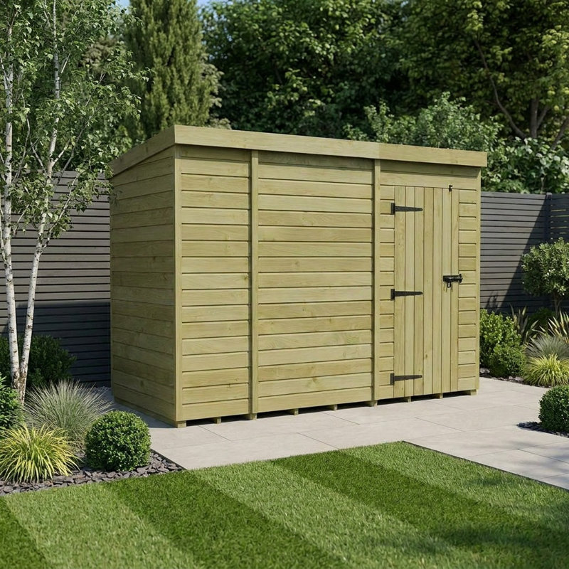 Total Sheds 10ft x 4ft Pent Garden Shed - Single Door - No Windows - Pressure Treated Timber - UK Manufactured