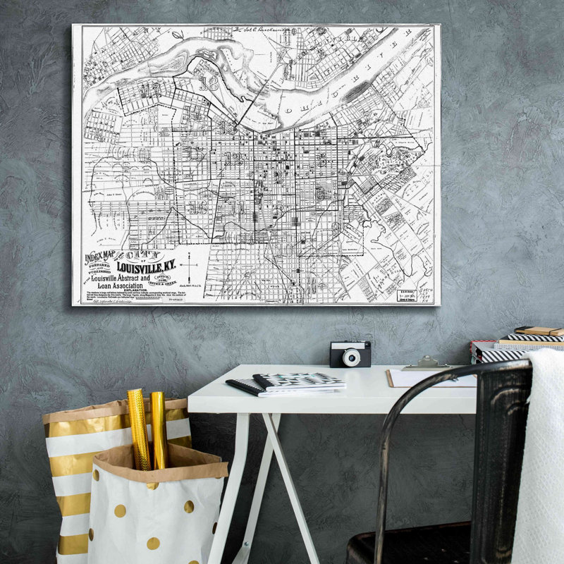 «Map of Louisville, KY 1879» par Epic Graffiti Portfolio, art mural sur toile, H 26 po x l 34 po x P 1,5 po