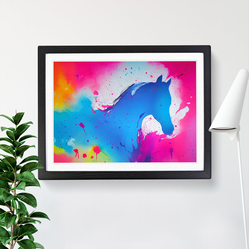 Horse Splatter Abstract - Single Picture Frame Print, Black Framed, 46cm H x 64cm W x 2cm D