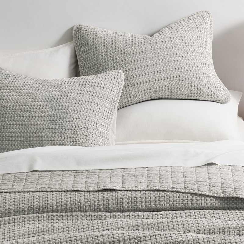 Stonewashed 100% Natural Cotton Waffle Quilt Set, Queen Quilt + 2 Standard Shams, Misty Gray