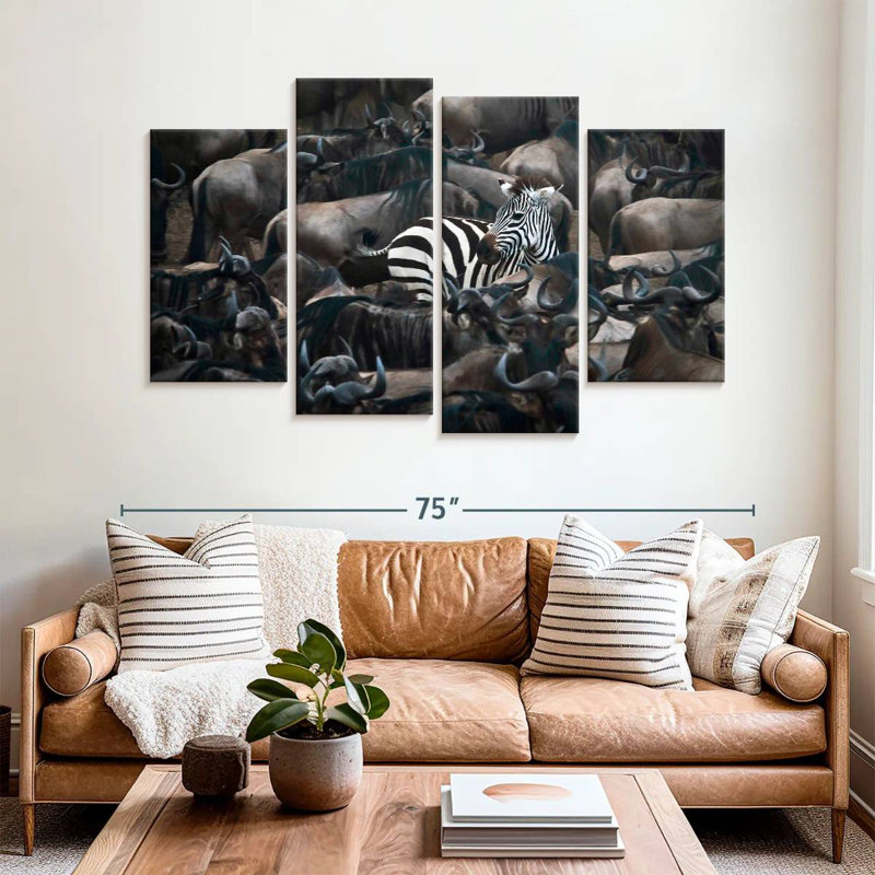 Brampt Zebra Among Wildebeests, 42'' H x 68'' W