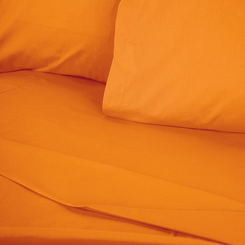 Premium Ranforce Single Small Fitted Sheet, 38 x 75 + 11.8 Deep Pocket, 100% Cotton, 155 Thread Count | Bright Orange Color, Machine Washable, Soft & Breathable | Ideal for Comfortable Sleeping Experience