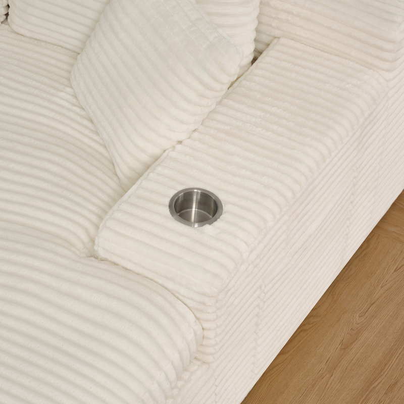 Canapé modulaire rembourré en mousse à compression 98,4 po avec méridienne et poche latérale, Beige