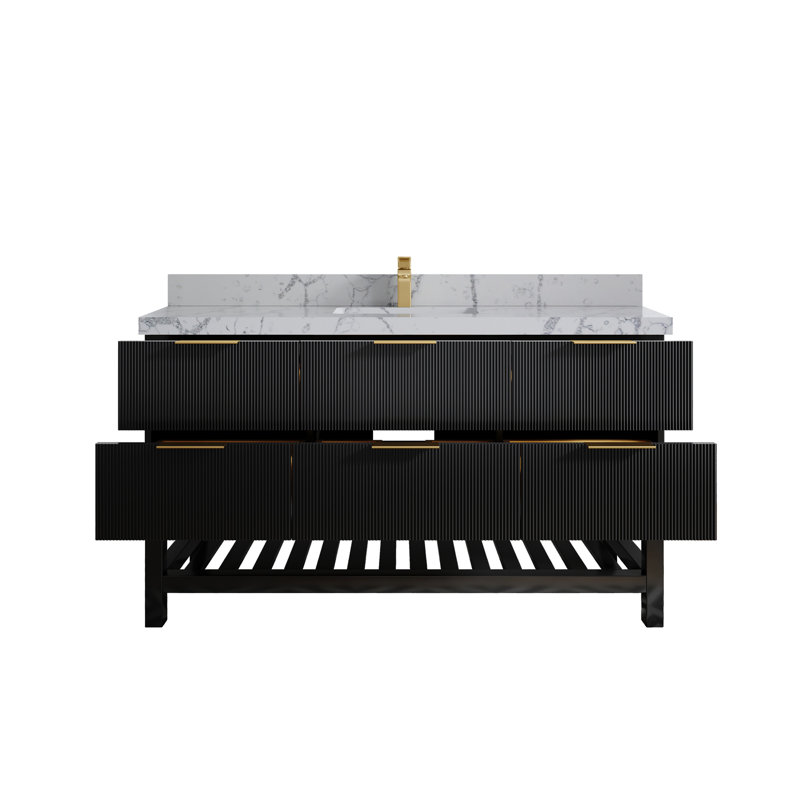 60'' Single Bathroom Vanity with Quartz Top, Venatino