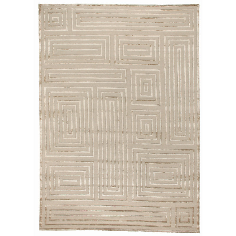 Metro-Velvet Geometric Area Rug in Beige, Rectangle 6' x 9'