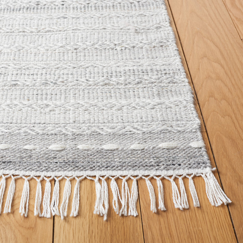Tapis rayé kilim 104 gris / ivoire, Carré 7 pi