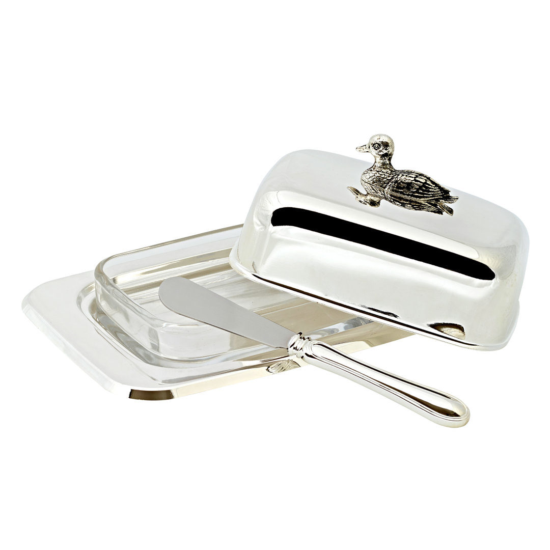 Edzard  Butterdose Ente 13x18 cm, (2 tlg.), Inkl. Buttermesser und Glaseinsatz