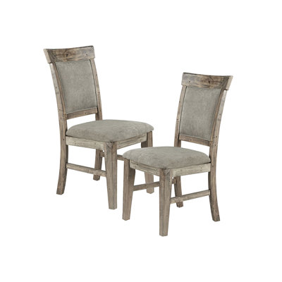 De 2 chaises d'appoint de salle à manger rustiques - bois massif, finition grise, assise et dossier rembourrés avec structure en bois et finition douce