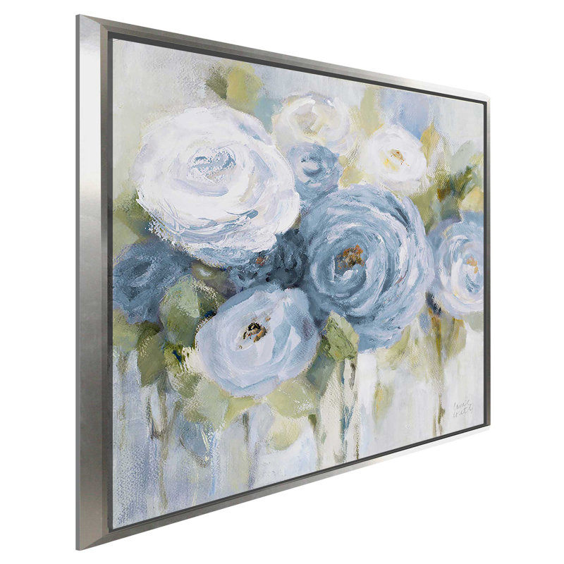 «Softly Blooming In Blue (Square)» par Lanie Loreth, reproduction, Cadre flottant argent, H 31,5 po x l 31,5 po x P 2 po