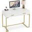 Bureau d'ordinateur 40 po blanc et doré avec 2 tiroirs