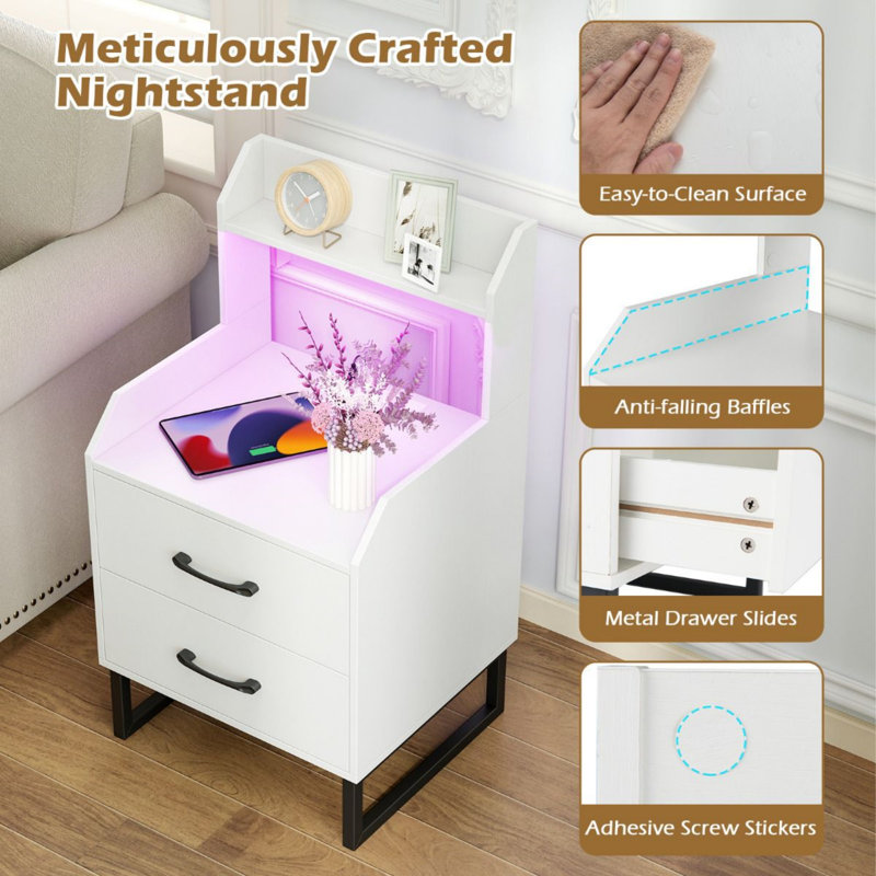 45cm W Metal Bedside Table