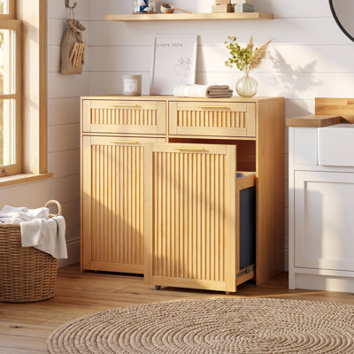 Pull Out Laundry Hamper Cabinet with Removable Liner&Drawer