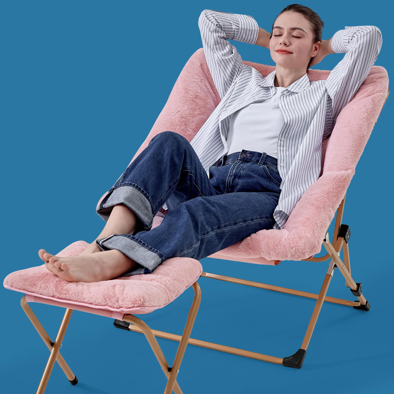 Méridienne pliante en fausse fourrure douce, très grand fauteuil pliable, Fausse fourrure rose