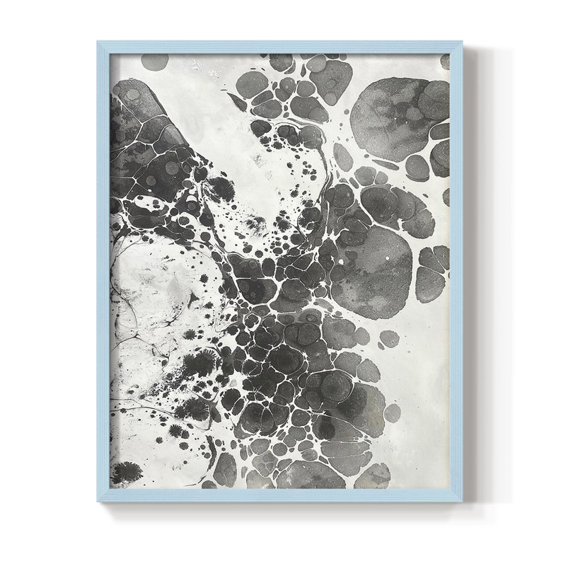 Marbling III Framed Print - Solid Wood, Blue, 21" H x 24" W