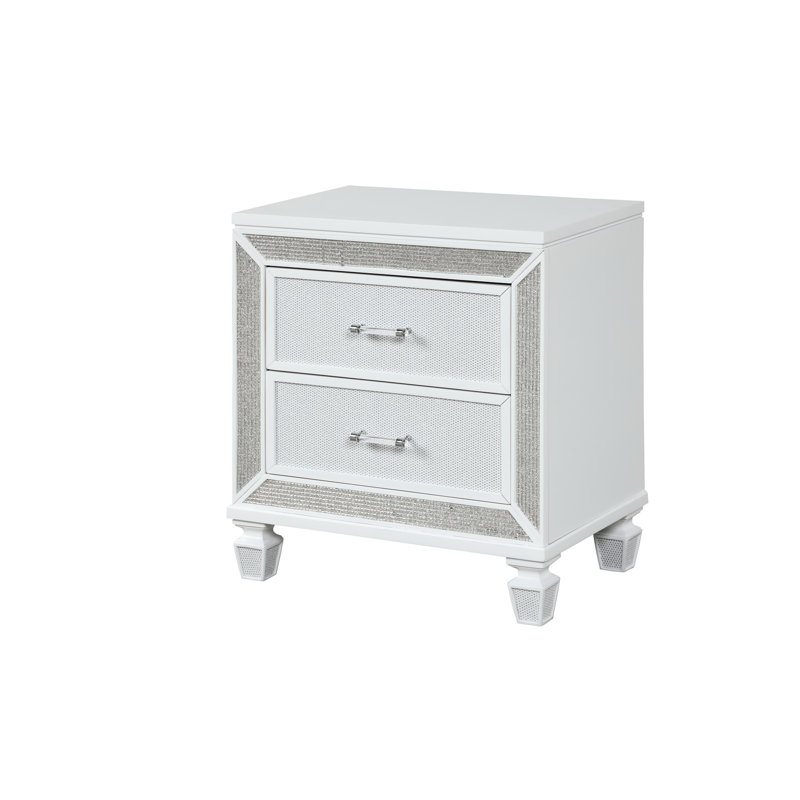 Table de chevet moderne en bois avec 2 compartiments spacieux en blanc pour chambre à coucher 2 A