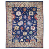 Hand Knotted Wool Area Rug in Navy And Sea Green