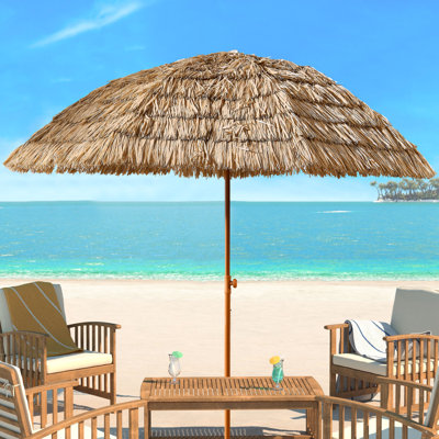 Hawaiian Style 8Ft Straw Patio Umbrella With Tilt Design For Maximizing Shade In Lawn And Backyard Thatch Quick Open Mechanism, Suitable Picnic Areas