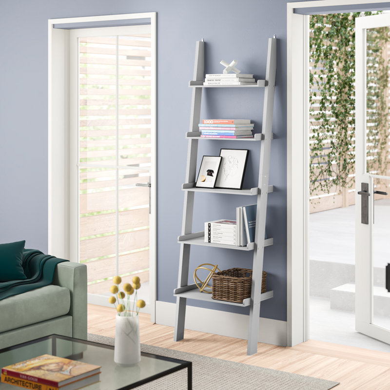 Ira 5-Tier Ladder Shelf Bookcase Unit, Grey