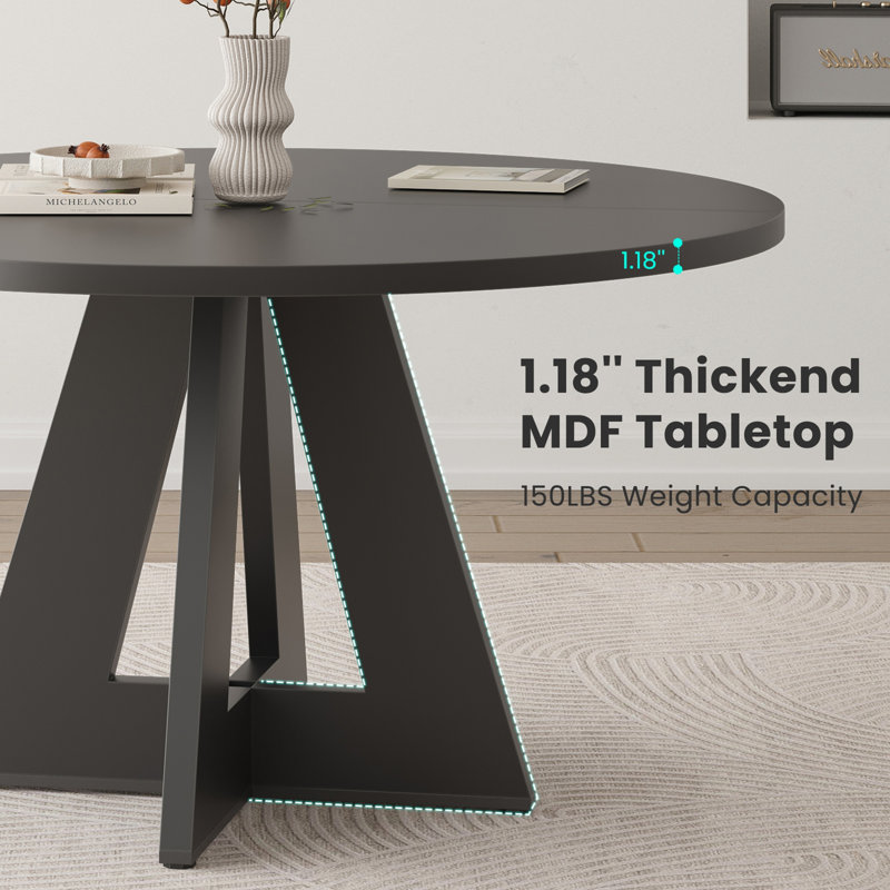 Round Dining Table for 4-7 People, Modern Wood Kitchen Table with Sturdy Metal Base, Large Round Dinner Table for Dining Room, Easy Assembly