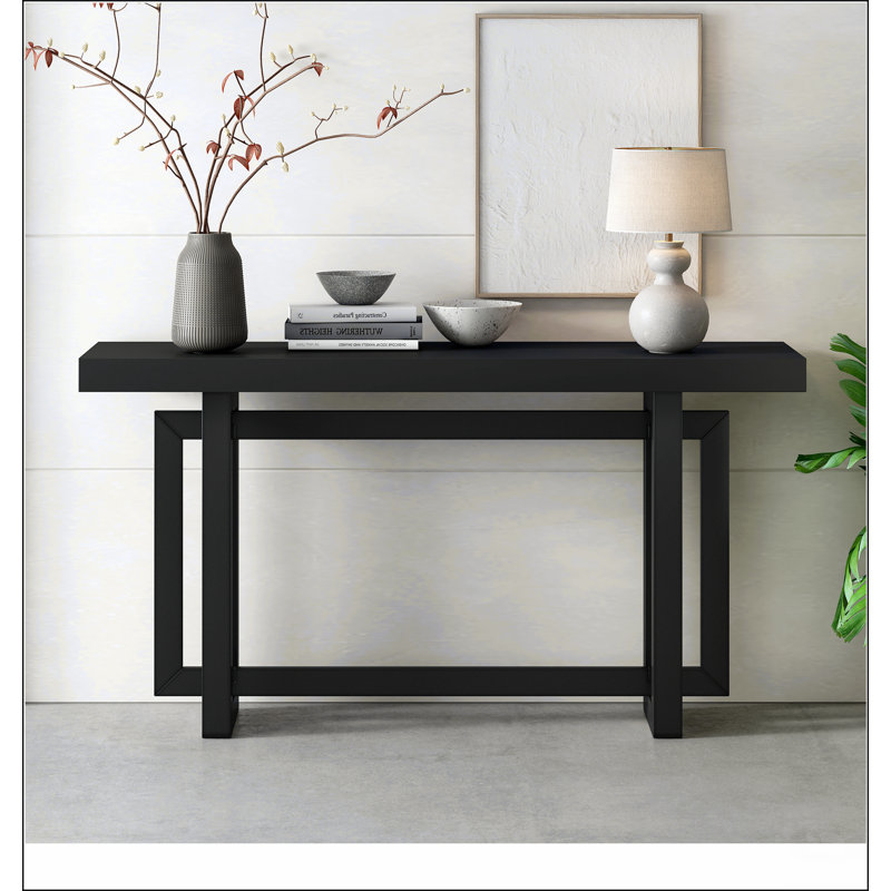 59" Solid Wood Console Table, Black, Black