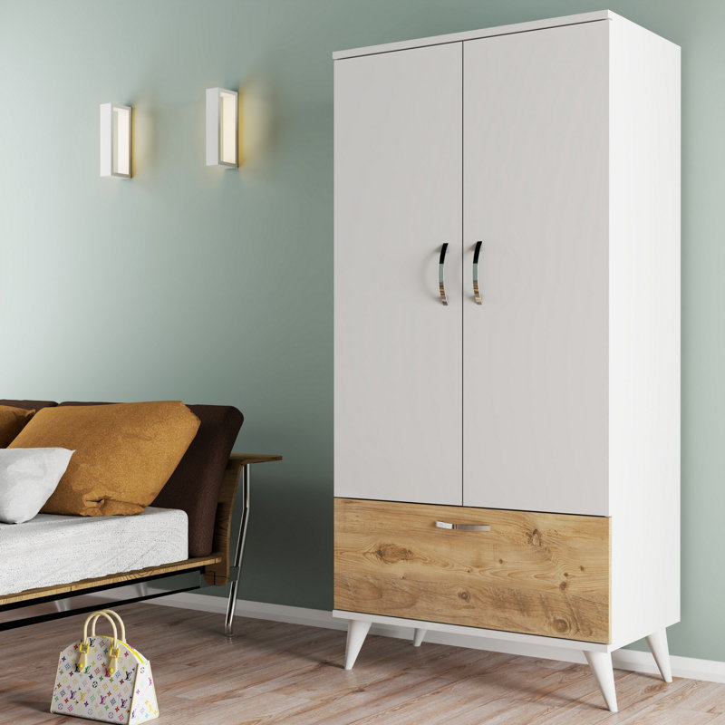 Armoire moderne avec de nombreuses tablettes, blanc et pin atlantique, 31,5 x 66,0 x 18,5 pouces | 100% panneau de particules enduit de mélamine, épaisseur: 0,7 pouce | Conception scandinave, parfaite pour le rangement supplémentaire dans n'importe que