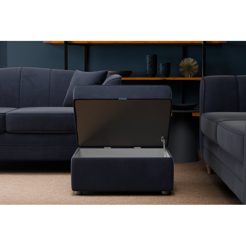Laverton Wide Velvet Rectangle Footstool Ottoman with Storage, Indigo