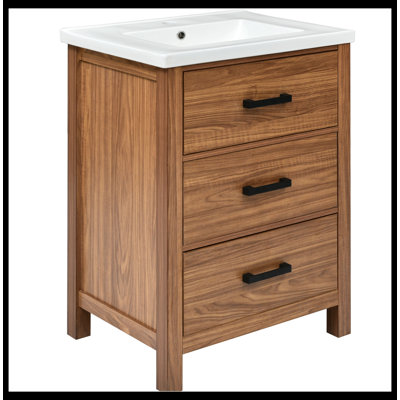 24'' Bathroom Vanity with Ceramic Basin Sink,Freestanding Bathroom Vanity Cabinet with Single Sink