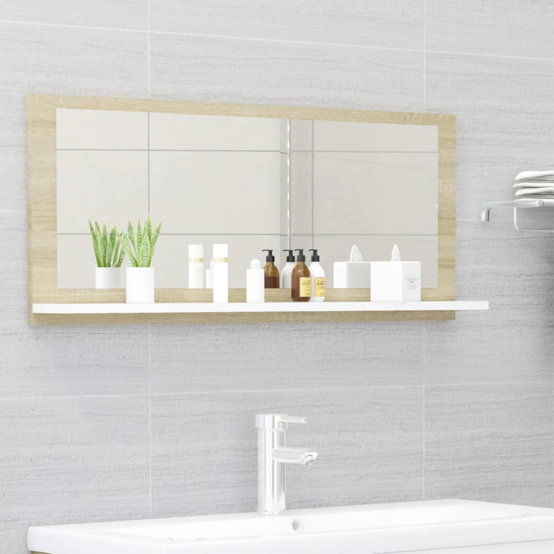 Miroir de salle de bain, Blanc / Chêne de Sonoma, 14,6 po x 31,5 po